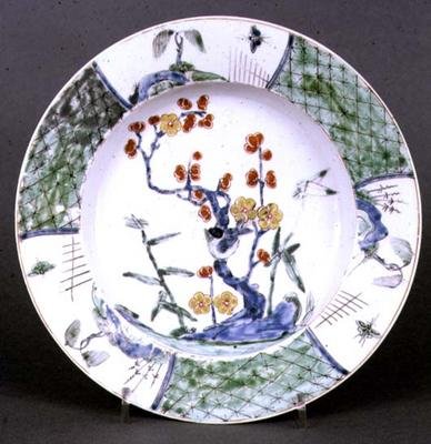 Worcester plate in the Chinese famille verte style, c.1755 by English School